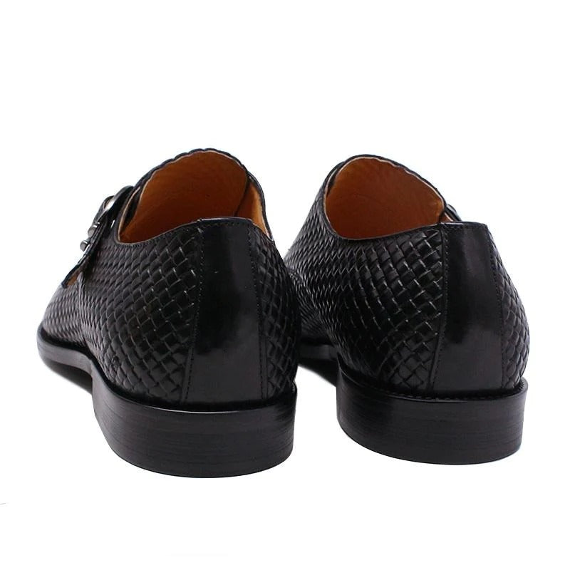 Black  Waved Single Monk Strap Shoes