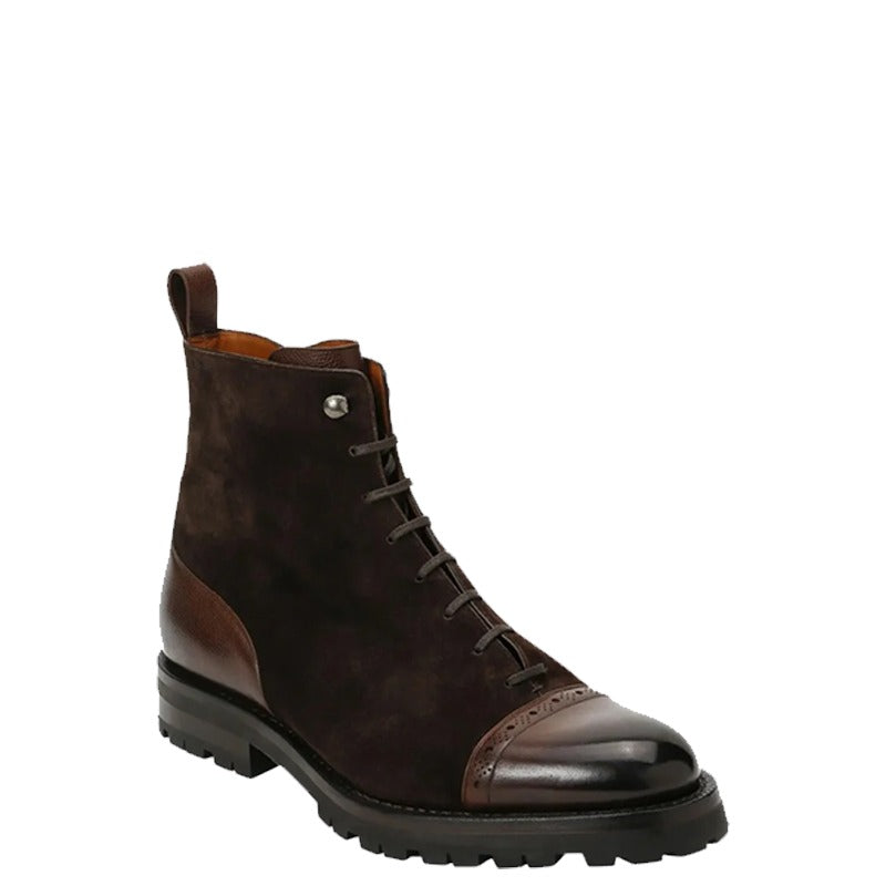 Brogue Leather and Suede Lug Sole Boots