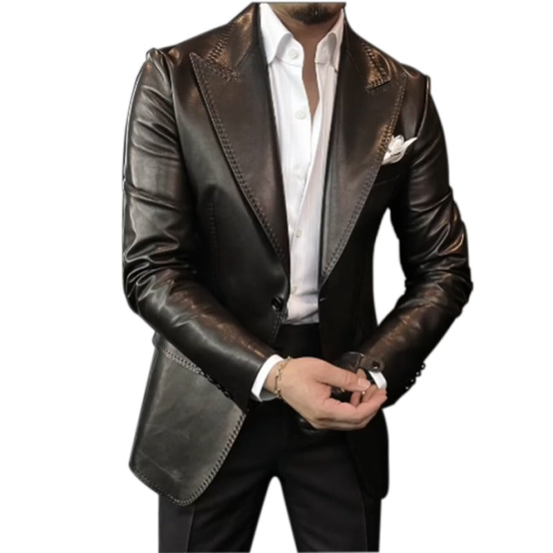 Men Slim Fit Casual Leather Jacket