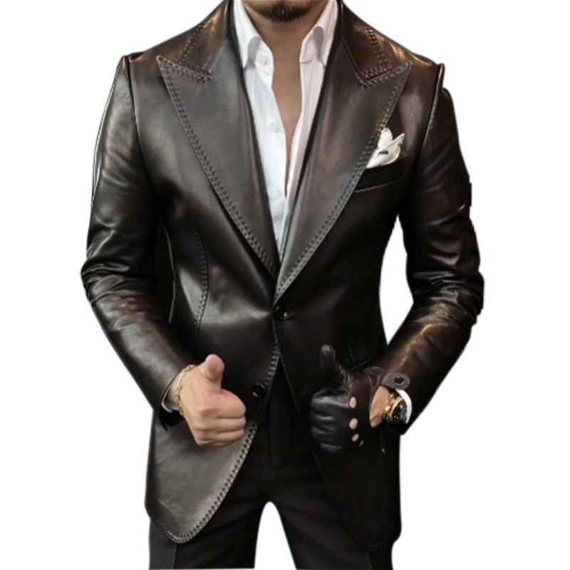 Men Slim Fit Casual Leather Jacket