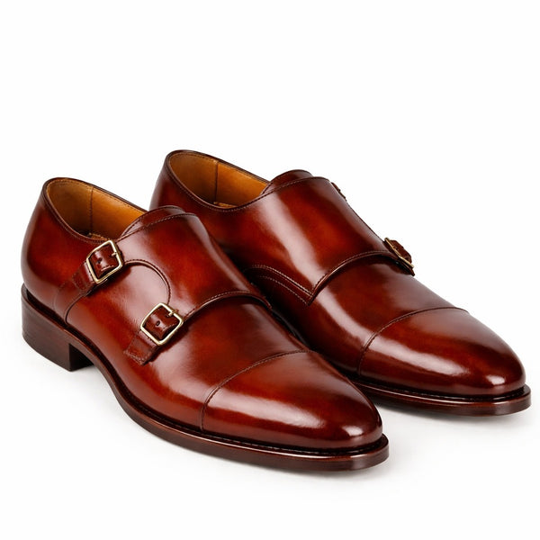Men Cap Toe Leather Double MonkStraps Shoes