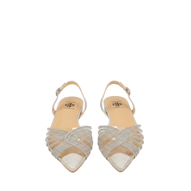 Women's Champagne Crystal Mesh Slingback Sandal