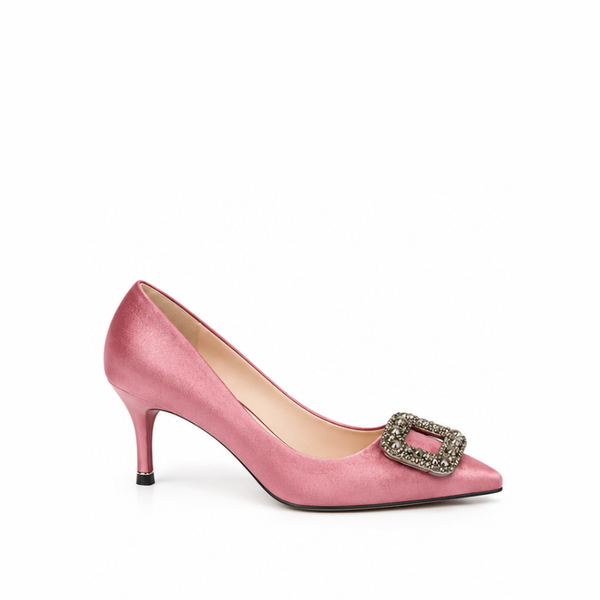Women's Ruby Crystal Buckle Stiletto Pump Heels - PINK