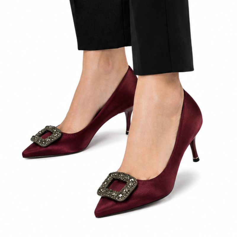 Women's Ruby Crystal Buckle Stiletto Pump Heels