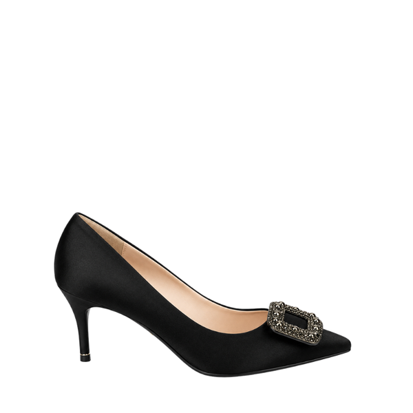 Women's Ruby Crystal Buckle Stiletto Pump Heels - BLACK