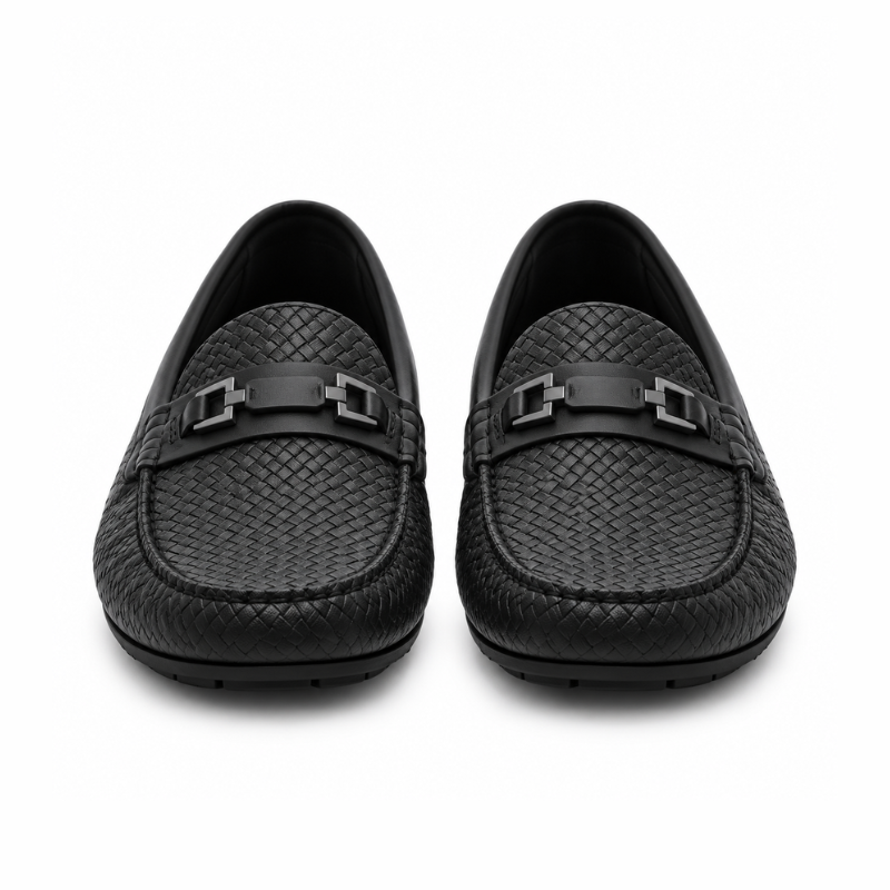 Woven-Texture Horsebit Driving Loafer