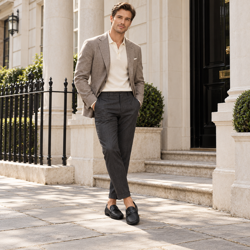 Woven-Texture Horsebit Driving Loafer