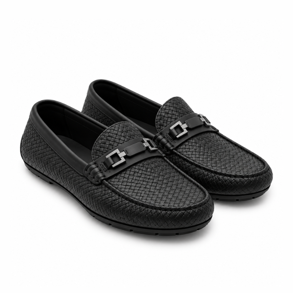 Woven-Texture Horsebit Driving Loafer