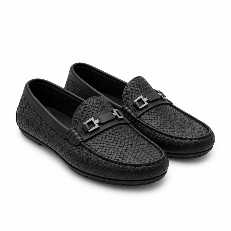Woven-Texture Horsebit Driving Loafer
