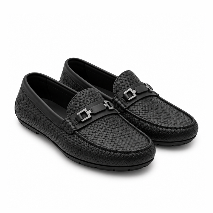 Woven-Texture Horsebit Driving Loafer