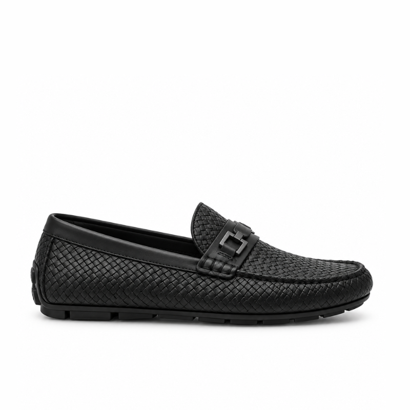 Woven-Texture Horsebit Driving Loafer