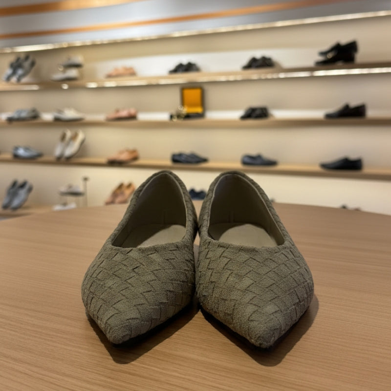 Woven Suede Pointed Ballet Flats