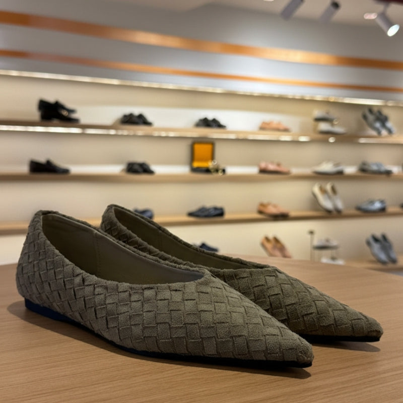 Woven Suede Pointed Ballet Flats