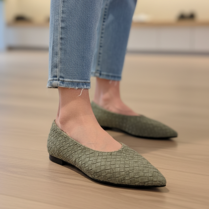 Woven Suede Pointed Ballet Flats