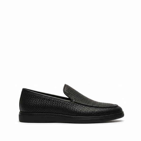 Woven Ignite Textured Leather Loafer - Black