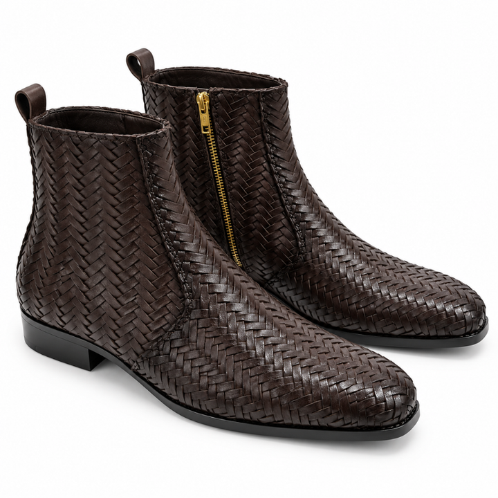 Woven Zip-Up Ankle Boots