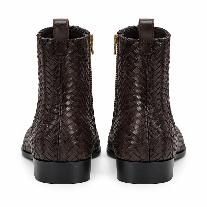 Woven Zip-Up Ankle Boots