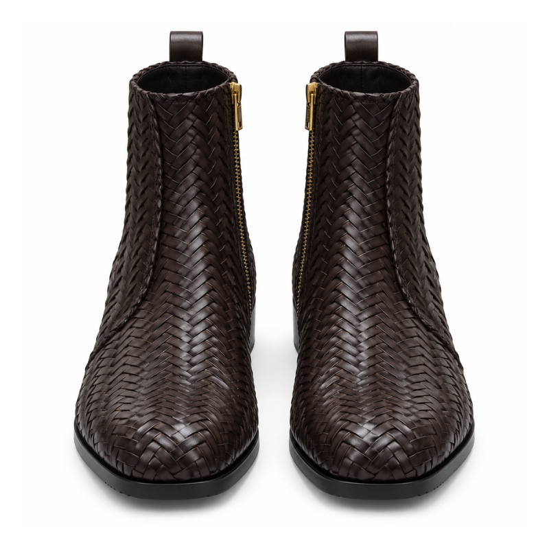 Woven Zip-Up Ankle Boots