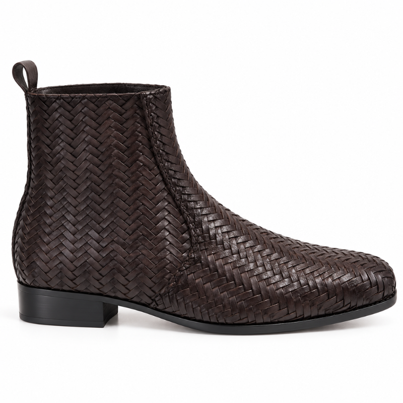 Woven Zip-Up Ankle Boots