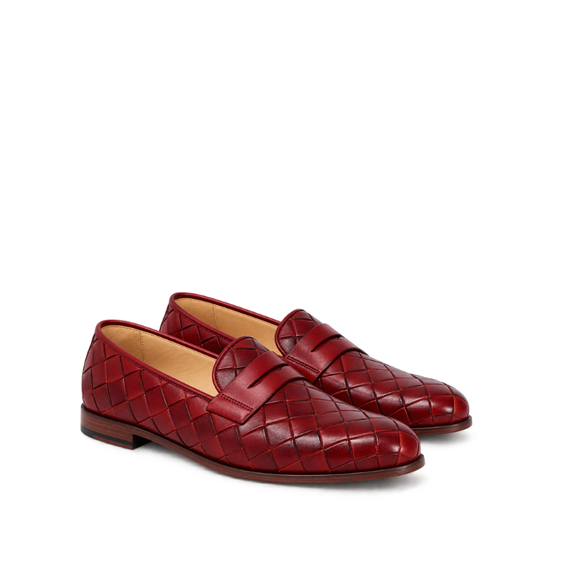 Woven leather men's moccasin