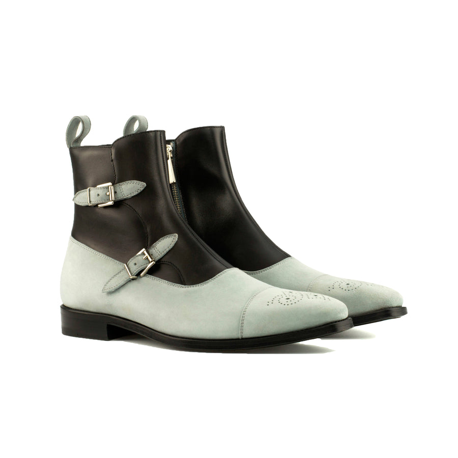 Black Leather & Grey Suede Monk Boots