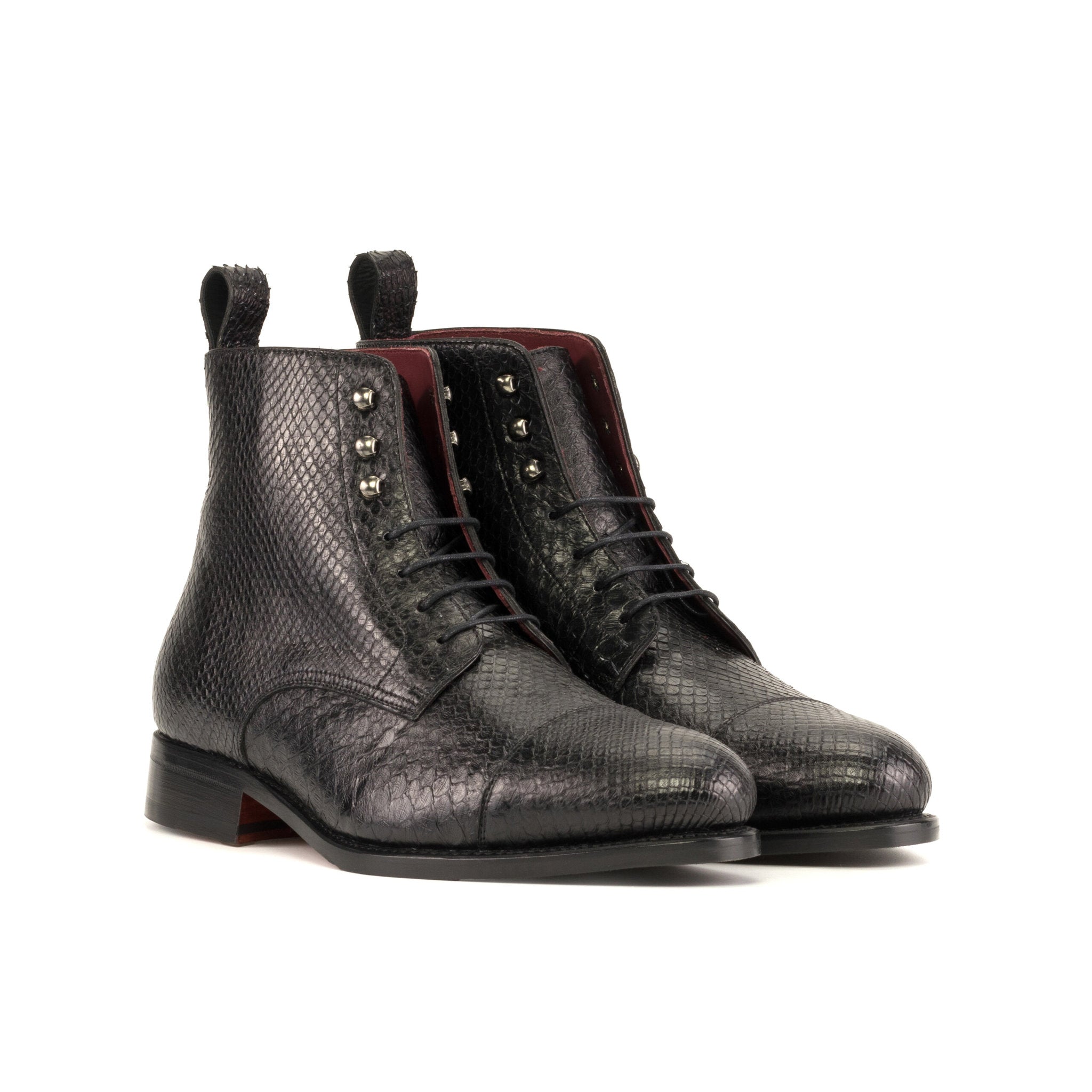 Black Python Leather Derby Boots