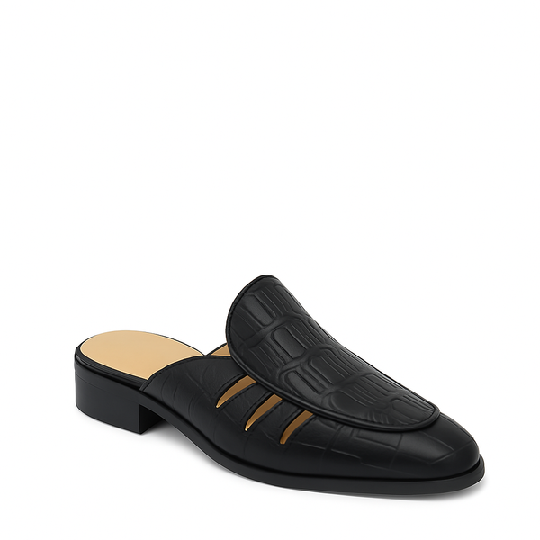 Stylish Croco Leather Mule - Black