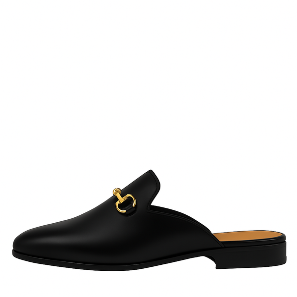 Plain Design Leather Mule - Black