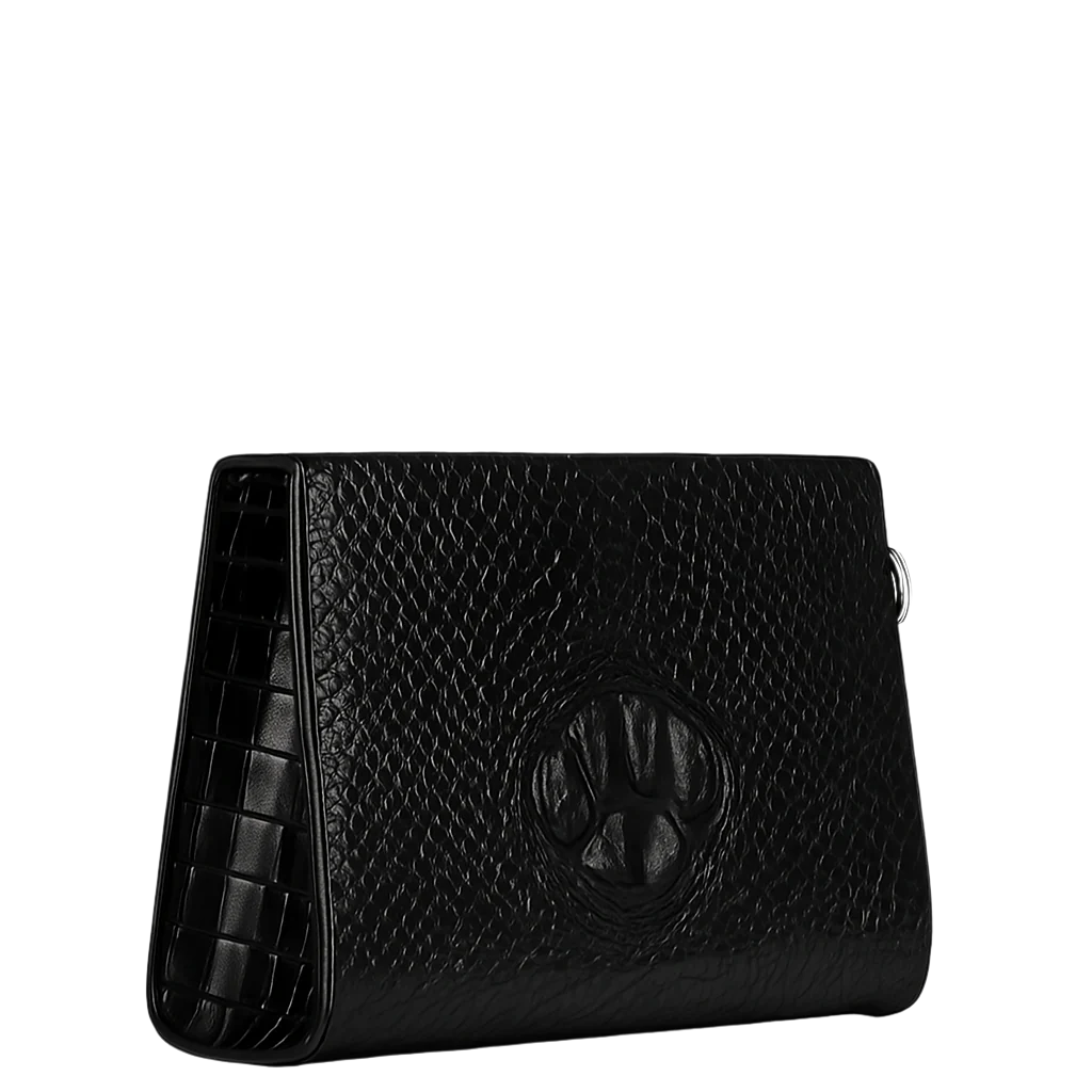 Men s Black Croco Leather Handbag