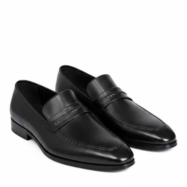 Italian Classic Noir Saddle Penny Loafers
