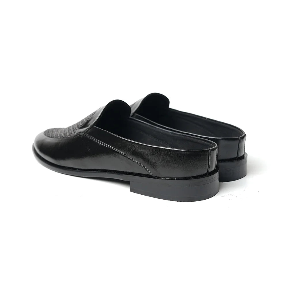 Half Mule Shoes - Black/Grey Leather