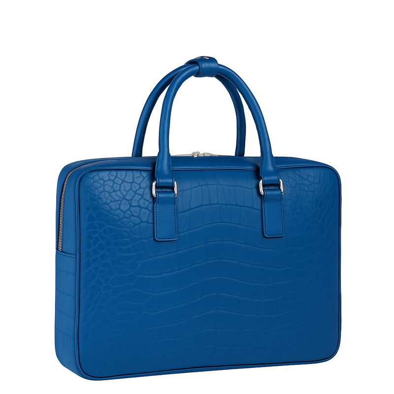 Italian Croco Leather Textured Briefcase Blue Edition