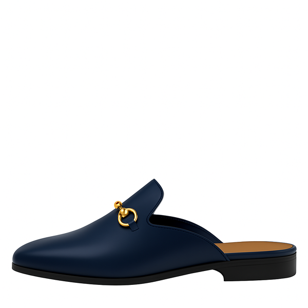Plain Design Leather Mule - Blue