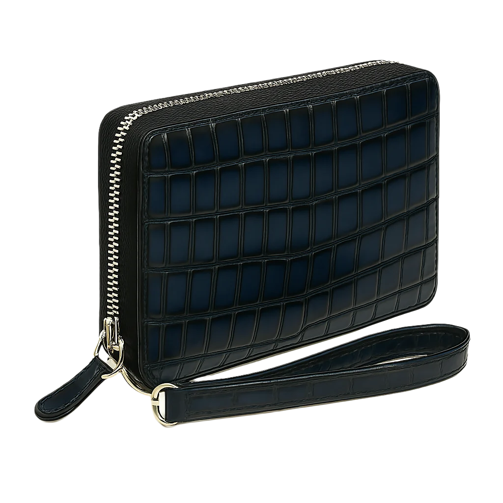 Croco Tan Textured Around Zip Wallet