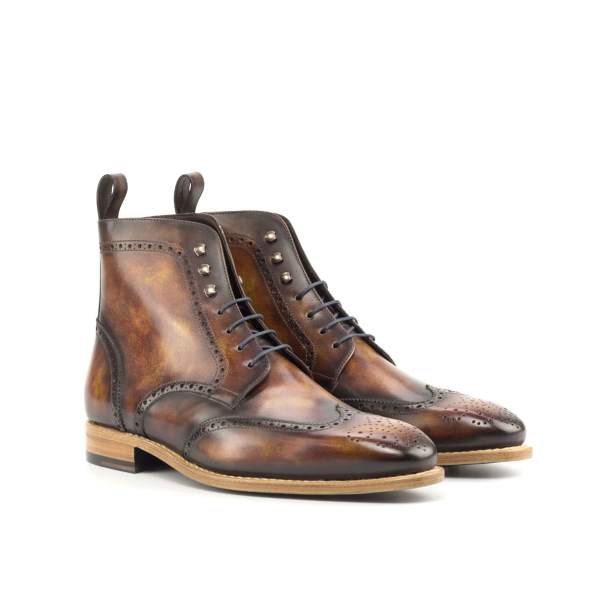 Brown Patina Leather Brogue Boots