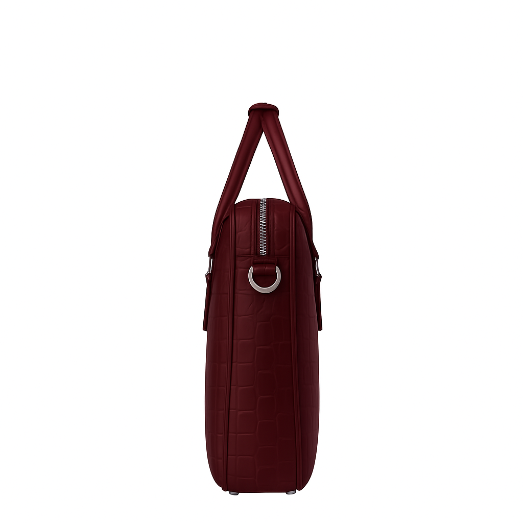 Italian Croco Leather Front Pocket Burgundy Briefcase Bag