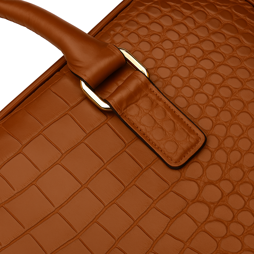 Italian Croco Leather Textured Briefcase Tan Edition