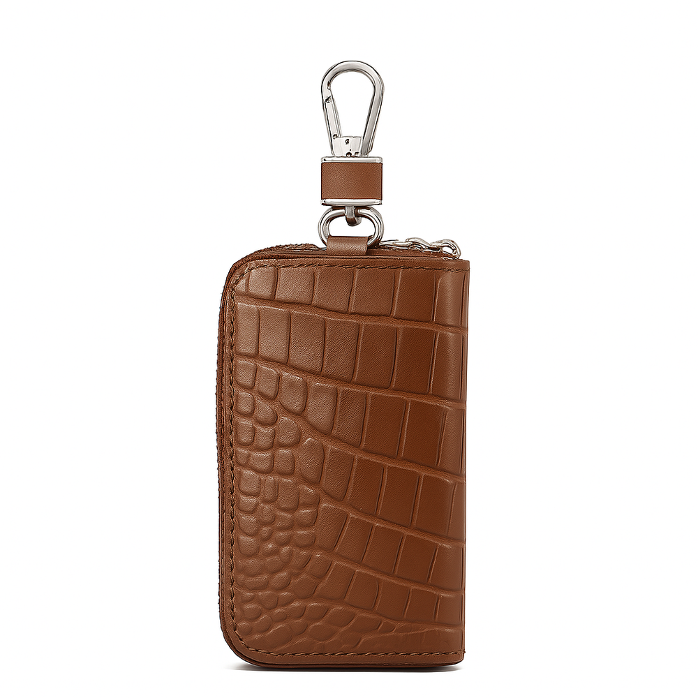 Croco Tan Mini Zipper Key Case Wallet