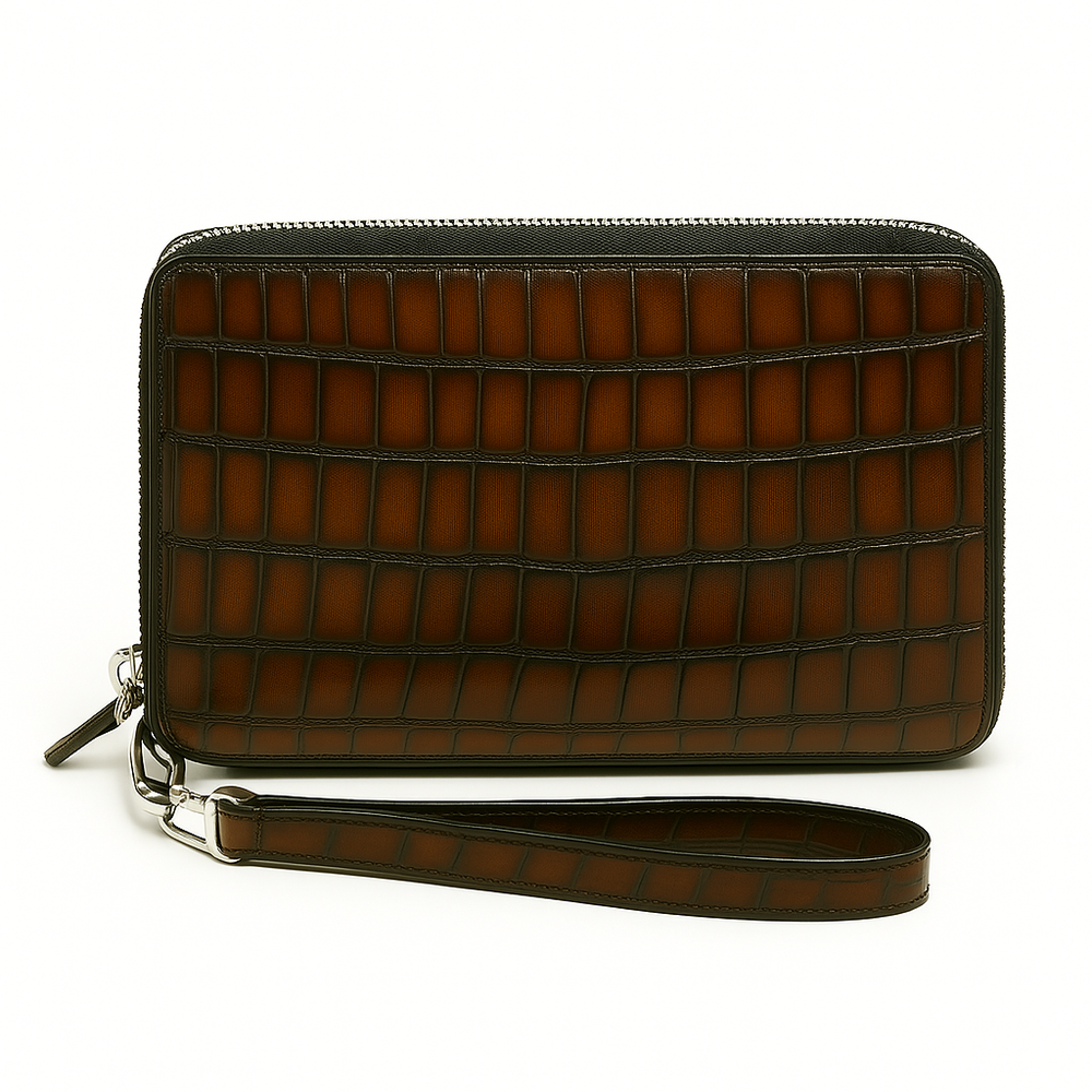Croco Tan Textured Around Zip Wallet