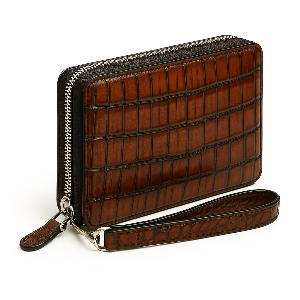 Croco Tan Textured Around Zip Wallet