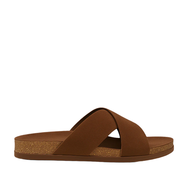 Men s Cross Strap Suede Comfort Slipper - Brown