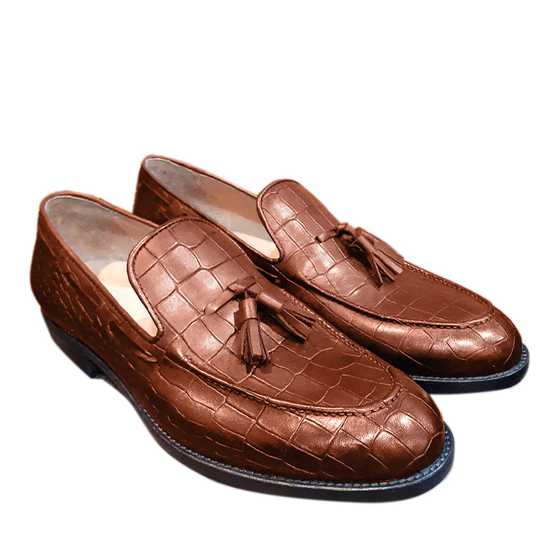 Croc Leather Tassel Loafers