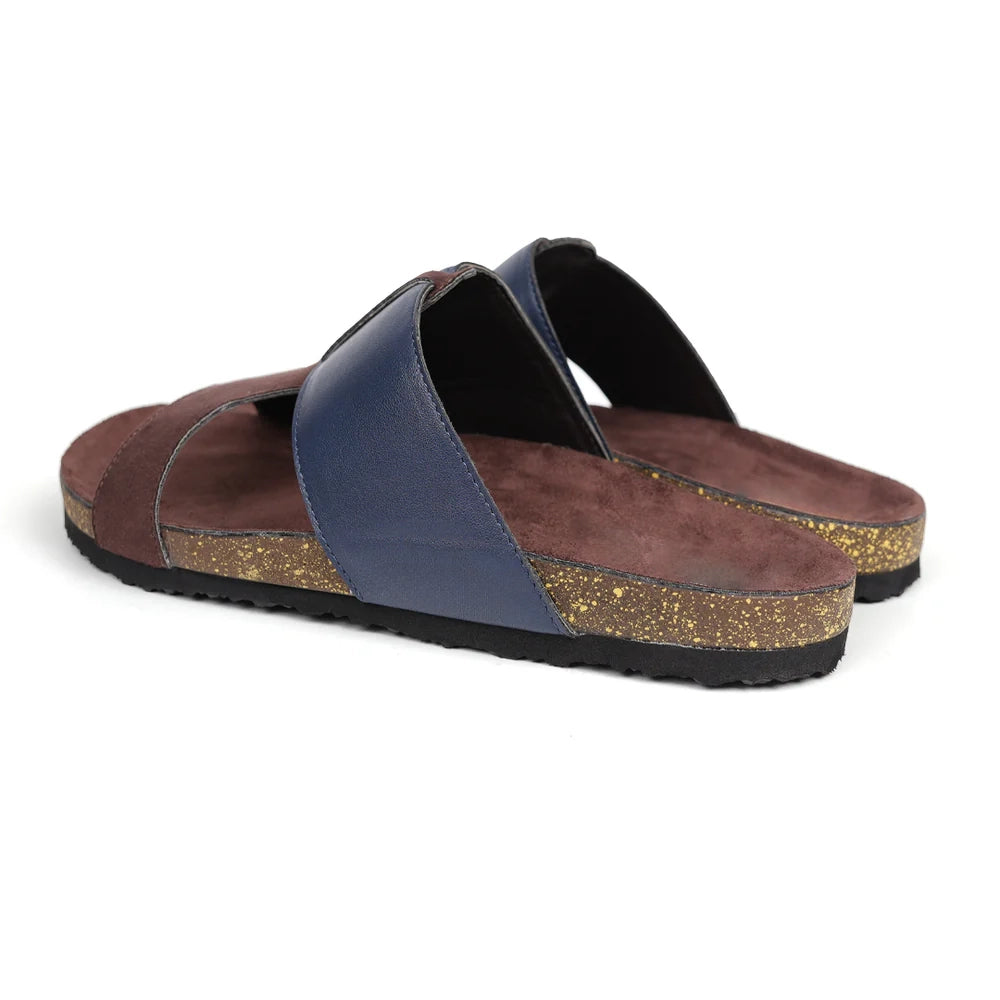 Cork Cross Strap Sandals - Brown and blue