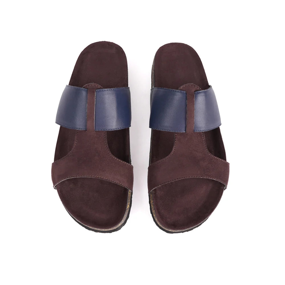 Cork Cross Strap Sandals - Brown and blue