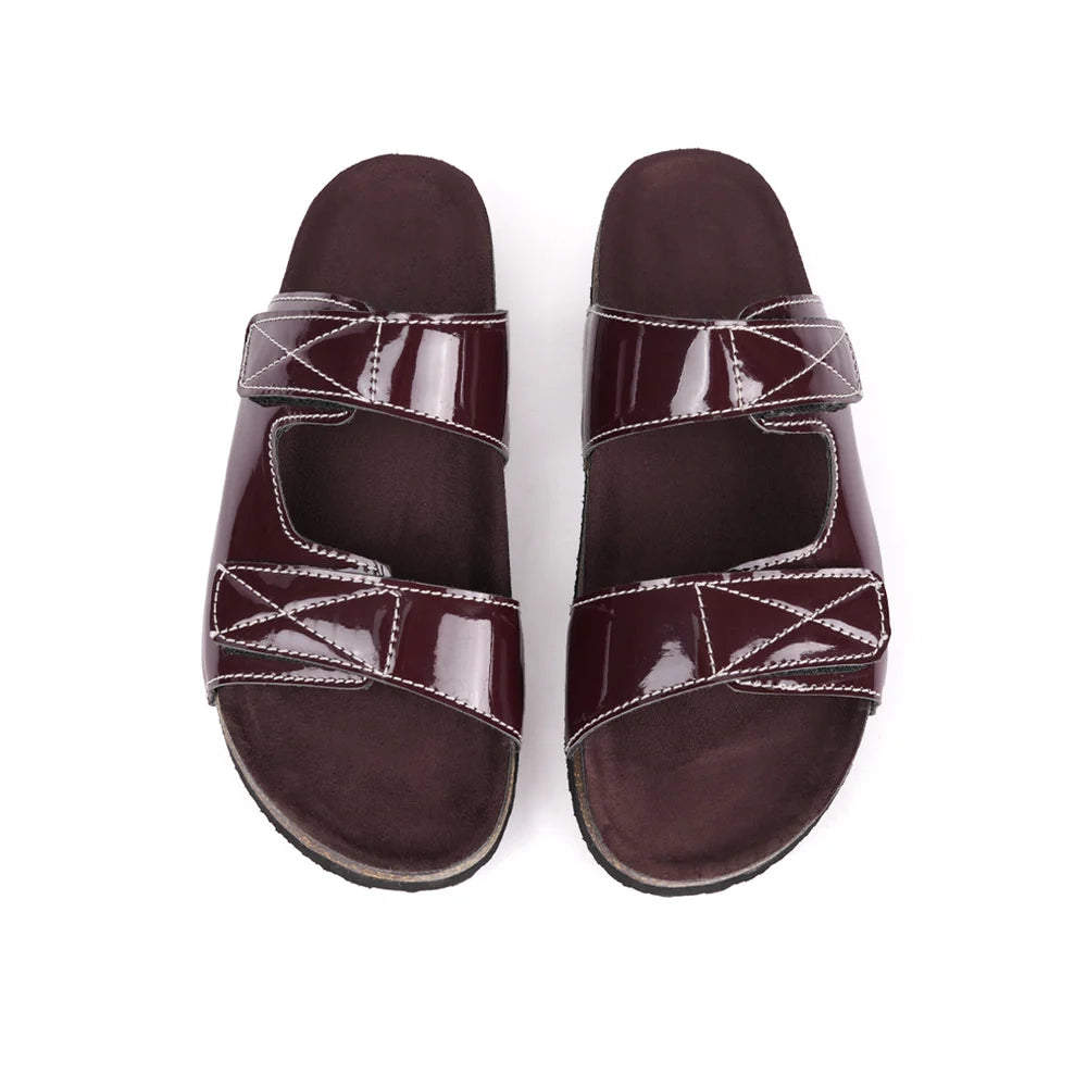 Cork Dual-Straps Sandals - Glossy brown