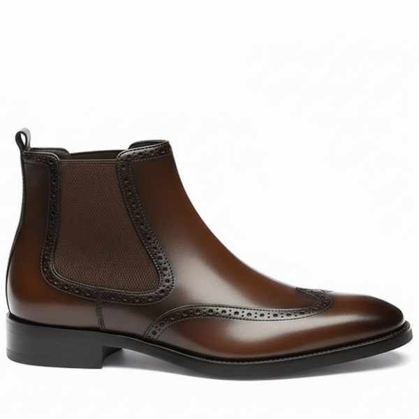 Men Polished Leather Wingtip Chelsea Boots