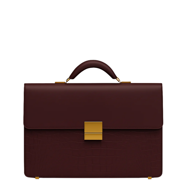 Luxurious Burgundy Crocodile Textured Briefcase