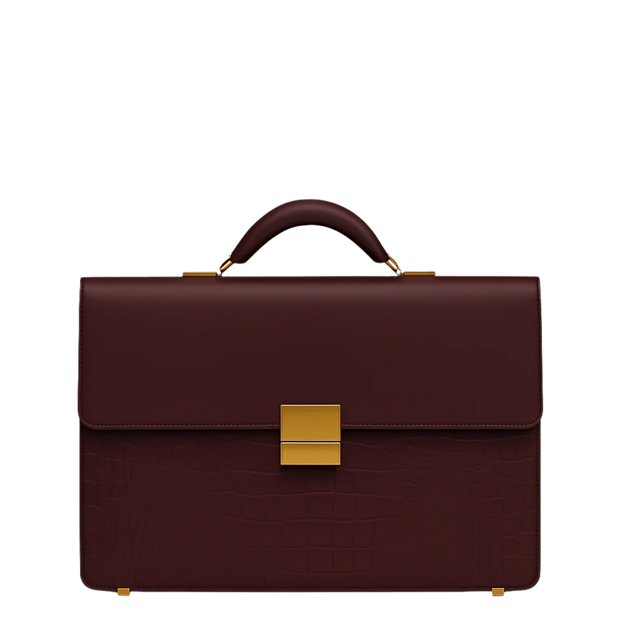 Luxurious Black Crocodile Textured Briefcase