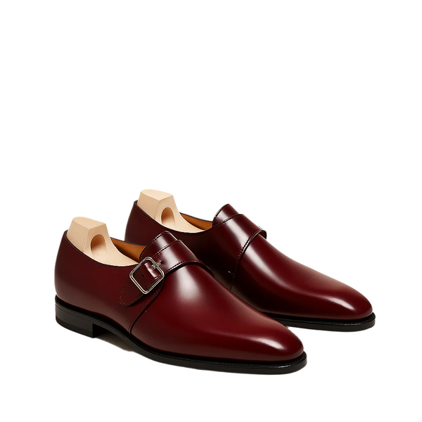 Classic Monk Strap Leather Shoe - Burgundy
