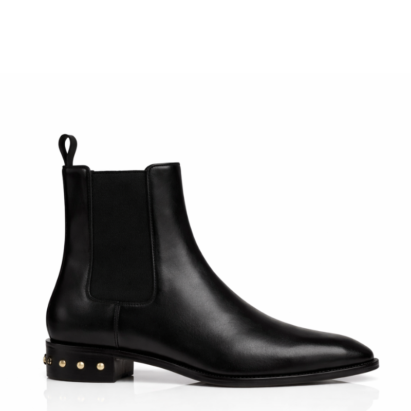 Coal Leather Gold Studded Chelsea Boots